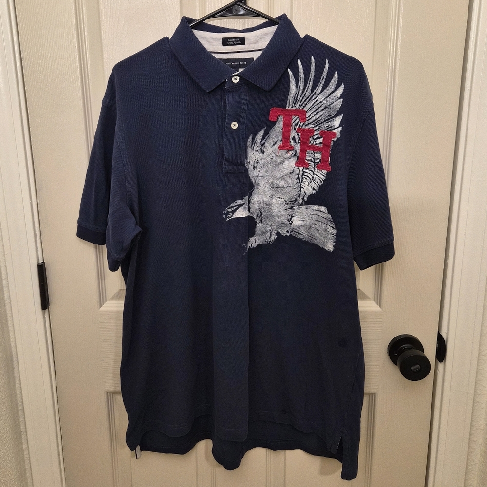Tommy Hilfiger Navy Polo Shirt with Eagle Graphic